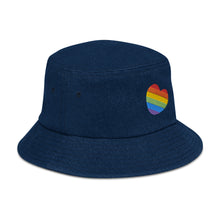 Rainbow Heart Denim Bucket Hat