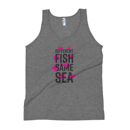 Different Fish Same Sea Unisex Tank Top (Pink)